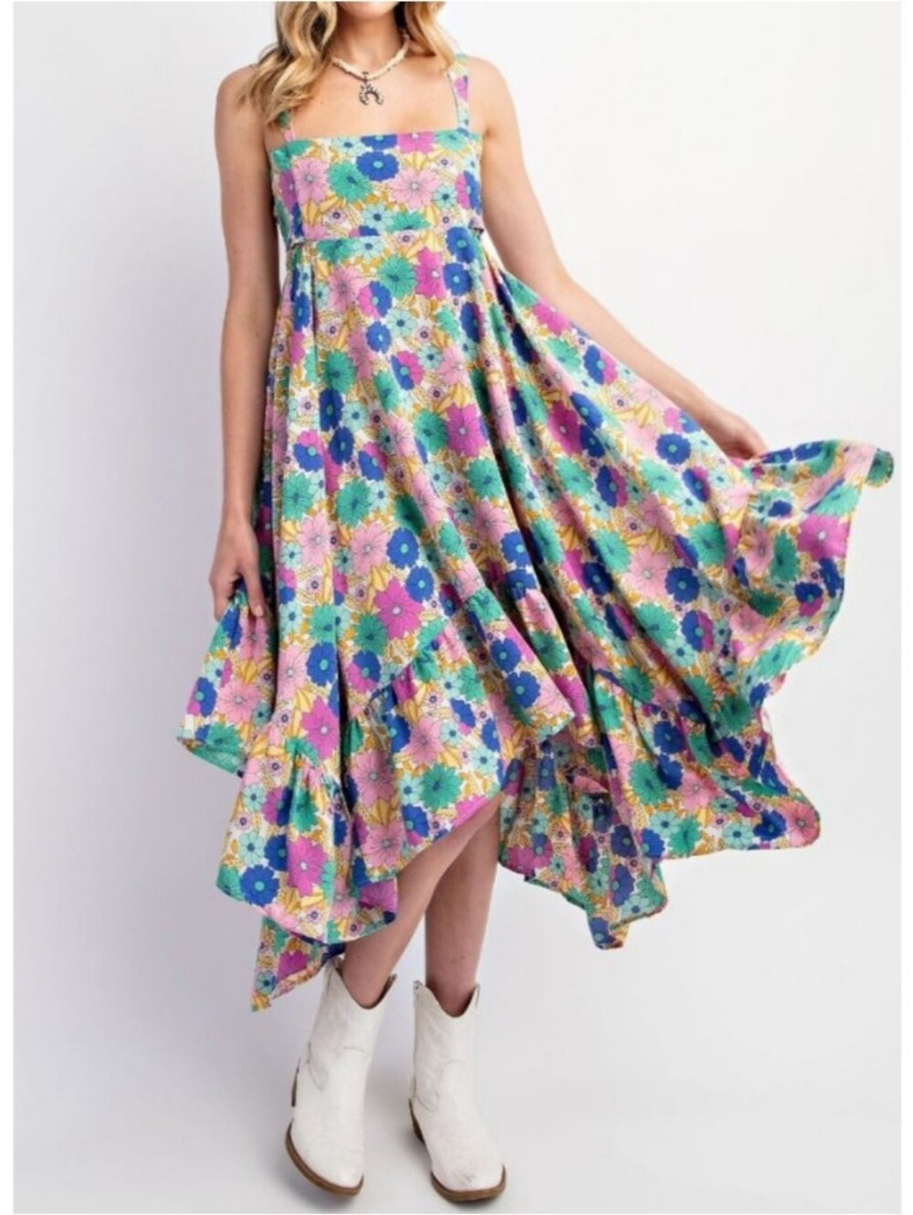 Easel Floral Tie-Back Trapeze Midi Dress Nwot